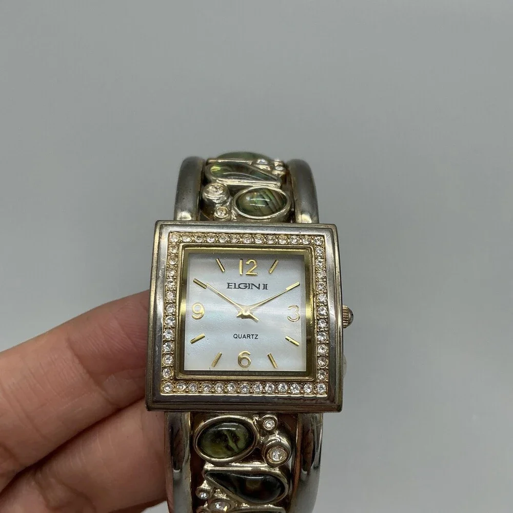 Elgin II EL538 Womens Watch 28mm MOP Dial Silver Tone Bangle New Battery 7